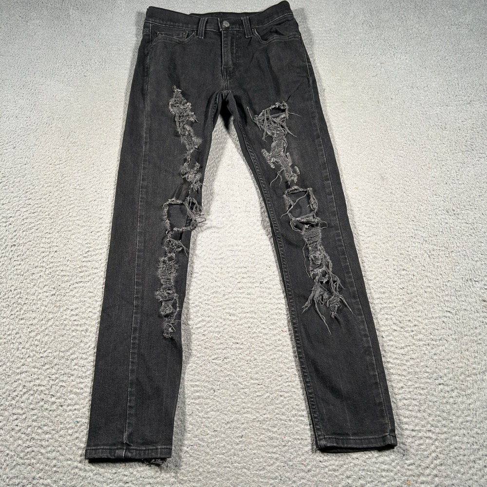 Levis 512‎ Jeans Mens 28x28 Black Slim Tapered Distressed Denim Grunge Skater